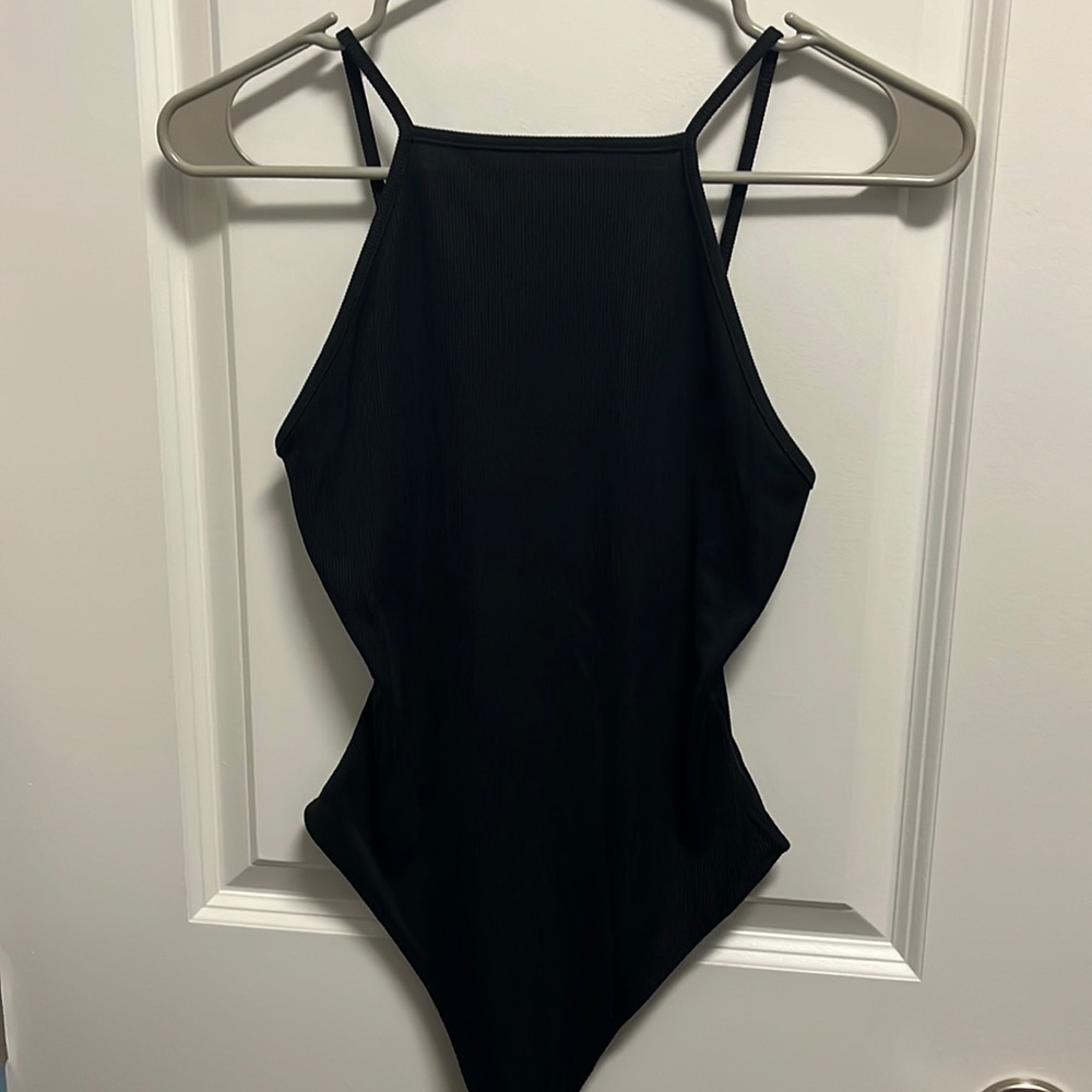 Black strappy tank body suit